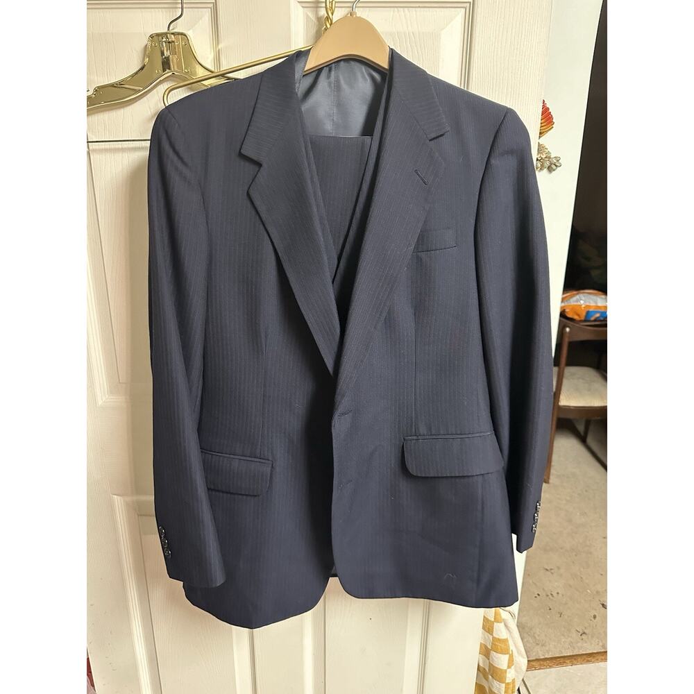 Eagle Clothes 3 Pc Suit Men Black Stripe VNT 70s Wool Vest Jacket 42 Pants 38x28